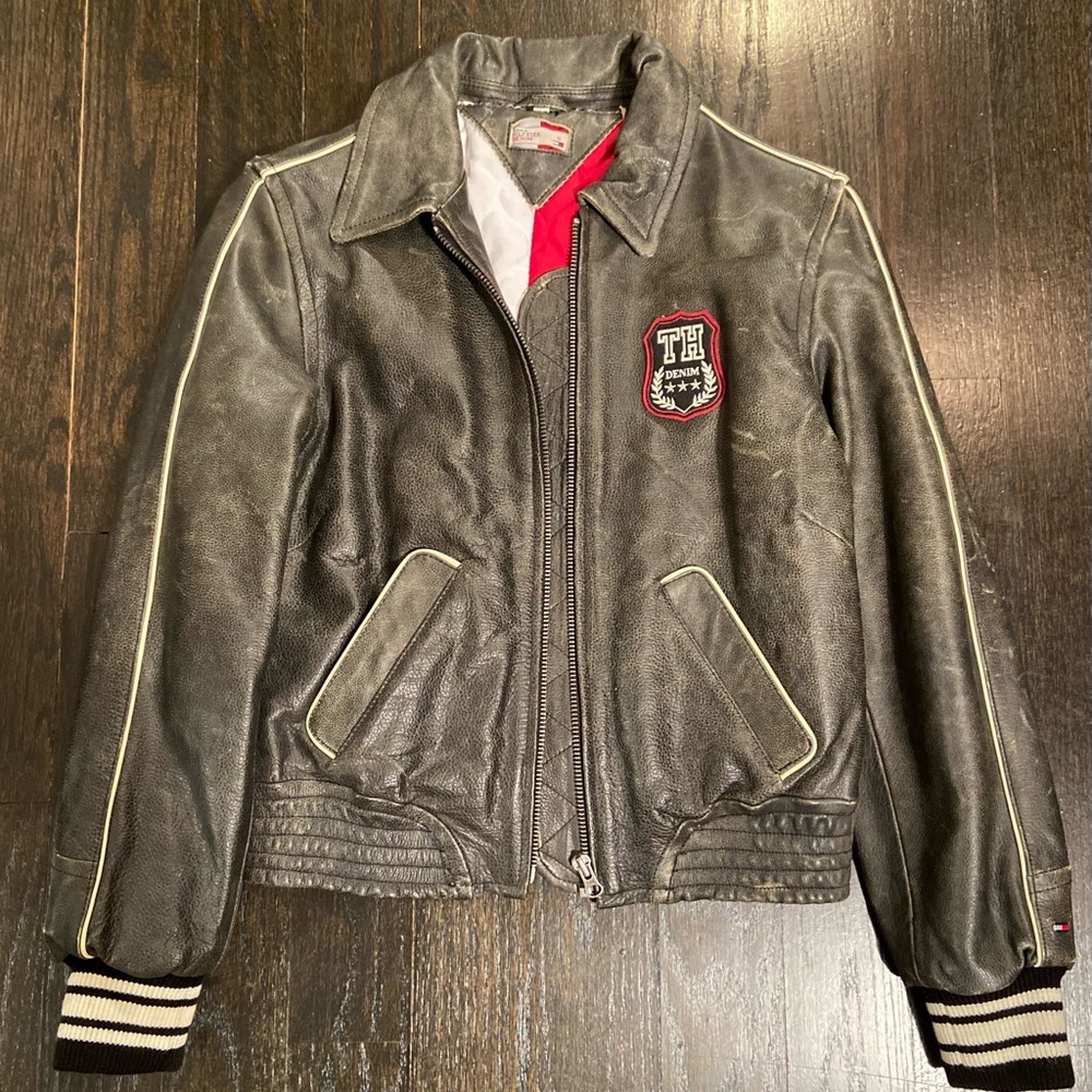 Tommy Hilfiger Black Vintage Leather Bomber Jacket